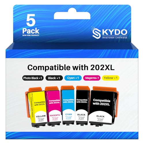 Skydo Compatible for 202XL Ink Cartridge Compatible for Epson XP-6100 XP-6105 XP-6000 XP-6005 XP-6001 Printer (With Latest Chip 5-Pack)
