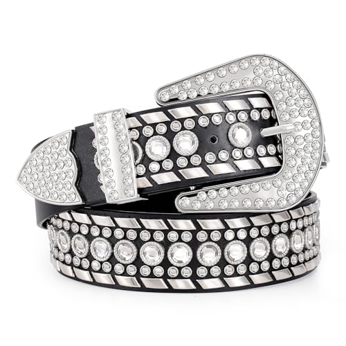 Rhinestone Bling Western Belt for Men & Women - Diamond Leather Belt for Jeans & Pants