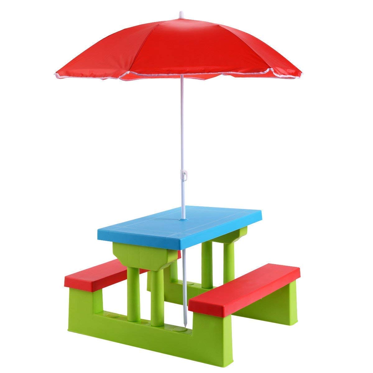 COSTWAY Tavolo da Picnic per Bambini con Parasole Pieghevole, Set di Tavolo e Panche per Giardino Esterno (Modello 4)