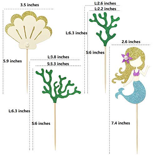 Glitter Mermaid Theme Birthday Cake Topper With Seaweed And Mermaid, Cake Cupcake Toppers For Girls Mermaid Themed Birthday Cake Party Decorations. (White) #TOP3
