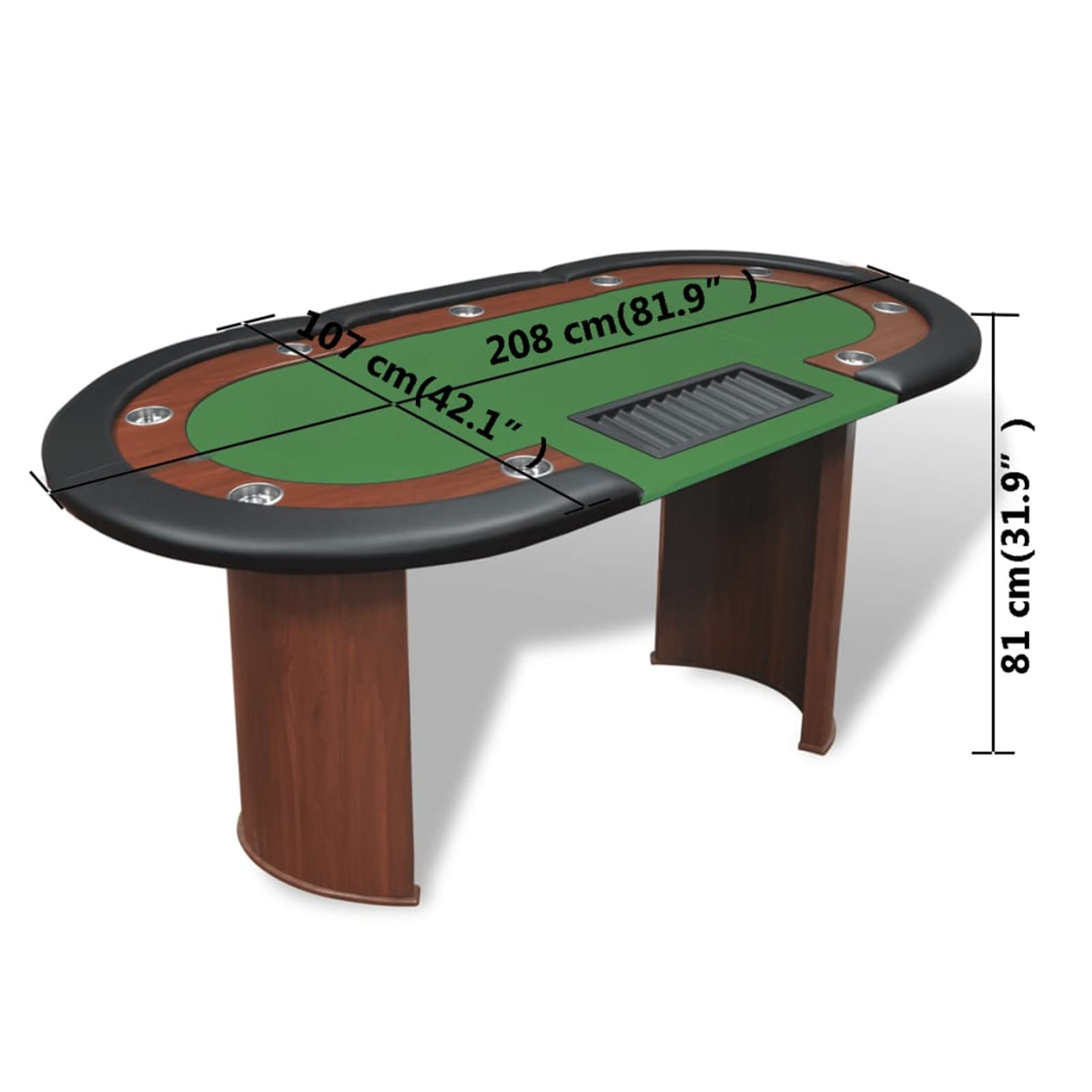 LAPOOH Tavolo Poker 10 Giocatori Postazione Dealer Vassoio Chip Verde