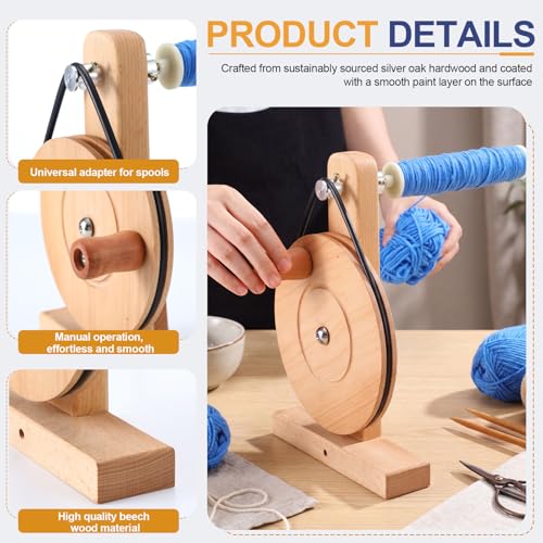 Image of Leinuosen Shuttle Bobbin Winder for Weaving Wooden Silver Beech Hardwood Hand Crank Bobbin Winder for Sewing Weaving Tools for Adults Beginners Handcraft DIY Fiber Yarn Arts Textile Projects