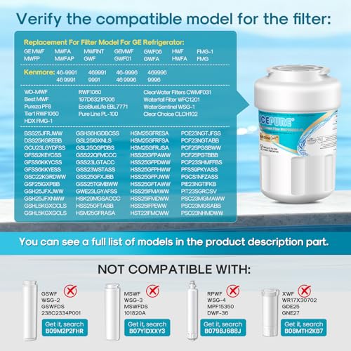 Image of ICEPURE Alkaline RWF0600A-AL Refrigerator Water Filter Replacement for GE MWF, MWFA, MWFINT, MWFP, GWF, 46-9991, Kenmore 9991, WFC1201, GSE25GSHECSS, GSH25JSDDSS, GSHS6LGBBHSS, Enhances PH, 4Pack