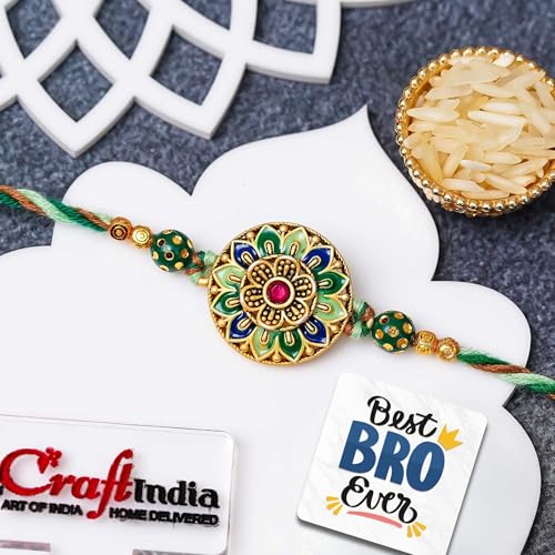 Image of eCraftIndia Pack of 20 Multicolor Flower Designer Rakhi for Brother Bhai Bhaiya | 20 Best Bro Ever Fridge Magnets Gift Combo Set | Roli Chawal Pack | Raksha Bandhan Floral Rakhi Collection