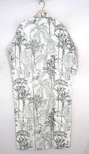 Image of Pure 100% Cotton Robe For Womens Bathrobe Dressing Gown Long sleepwear Free Size Kimono