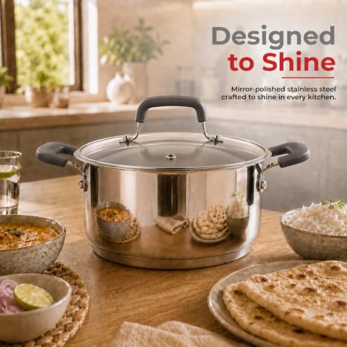 Image of Vinod Tivoli Stainless Steel Saucepot with Glass Lid - 24 cm, 5.2 litres