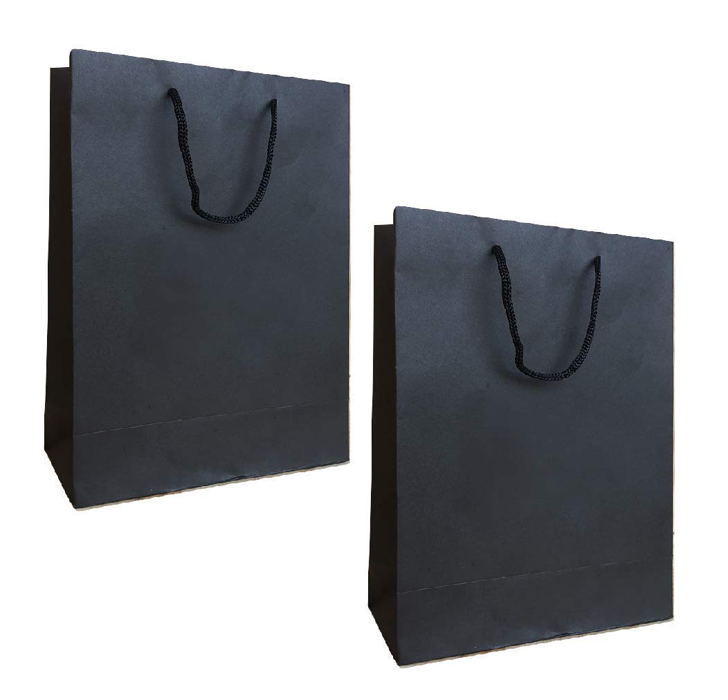 Amit Marketing Black Paper Carry Bag I 250 GSM Kraft Matt Lamination Paper Bags with Braided Cotton Handle I for Return Gifts Carrying Packaging Shopping Grocery Parcel Take Out - L10xW4xH12 Inch (10 Pcs) 4