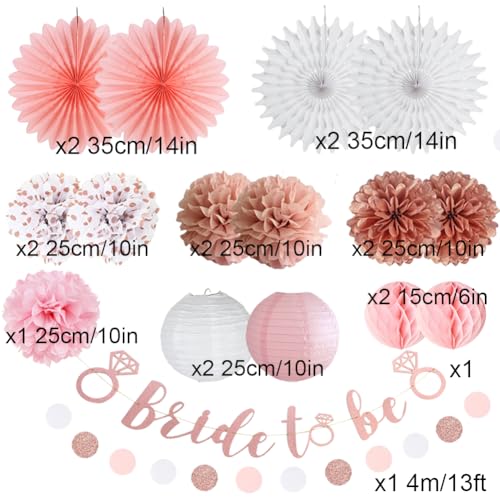 Image of Bachelorette Party Decorations Pink Rose Gold Bridal Shower Decorations Rose Gold Bride To Be Banner Dusty Pink Paper Pom Poms Wedding Shower Engagement Party Decor