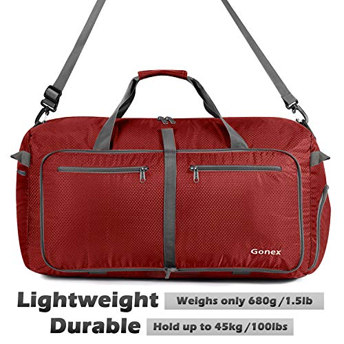 Gonex 100L Foldable Travel Duffel Bag for Luggage Gym Sports, Lightweight Travel Bag with Big Capacity, Water Repellent (Red)