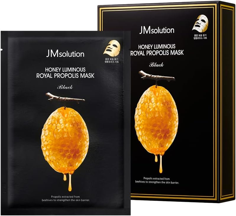 Máscara facial em folha JMsolution Honey Luminous Royal Propolis Mask Plus, Pacote com 10 unidades de 30 mL