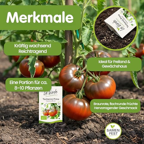 La Verde MEIN GARTEN UND ICH. Tschernij Prinz BIO Tomatensamen für ca. 8–10 Pflanzen, aromatische Fleischtomate, Saatgut ohne Gentechnik
