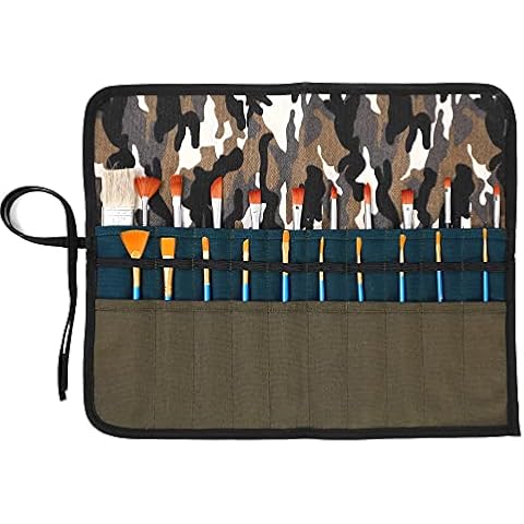 Kaaltisy Art Paintbrush Roll, Multi-Color Brush Organizer Bag & Storage Case | 20 Paintbrush Pockets | Portable 16oz Waxed Canvas Paint Brush Pouch Cover