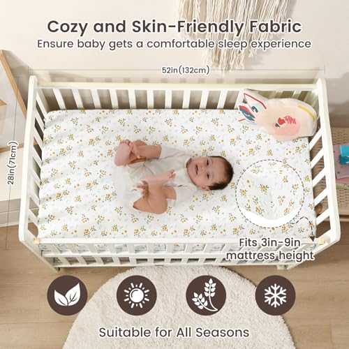 Image of david's kids 3 Pack Fitted Crib Sheets, Ultra Soft Breathable Comfortable Baby Sheet Set for Boys Girls Neutral, 28x52 Inch Fits Standard Crib and Toddler Mattresses, Leaf & Floral