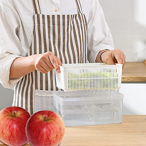 WIYI Produce Saver Refrigerator Organizer Bins,Stackable Fridge Food Saver Storage Containers with Lids, Fresh Keeper Container for Fruits,Vegetables,Meat - Draining Crisper with Strainers