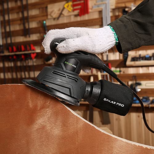 Galax Pro Detail Sander, 1.1A Powerful Motor, 14000 Opm Compact Electric Sander With 16Pcs Sandpapers And Dust Bag, Soft Grip Handle For Comfortable Woodworking #TOP2
