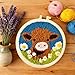 DIY Punch Needle Kits for Beginners Cute Cartoon Highland Cow with Daisy Flower with Hoop Embroidery Punch Needle Starter Craft Set Easy for Adults and Children Festival Gift and Decoration 20x20cm-1
