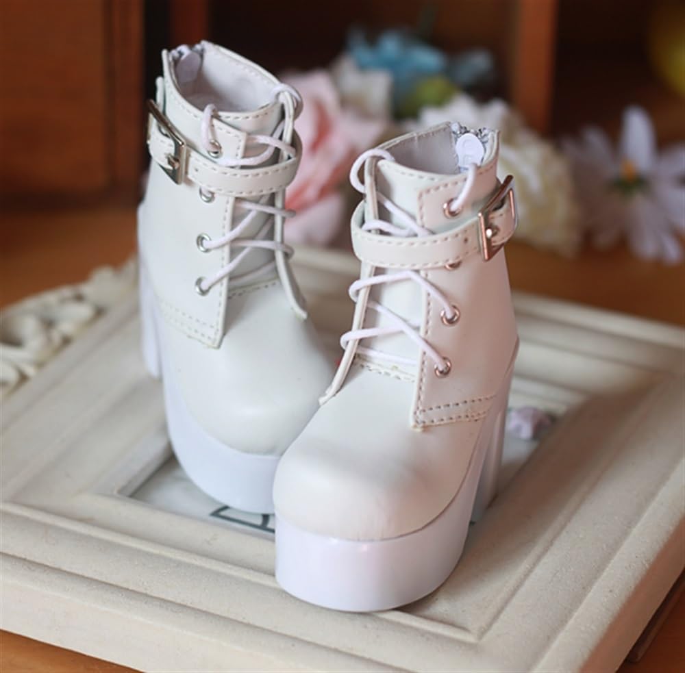 BJD Doll High Heel Boots Leather Shoes for 1/3 1/4 Scale 60 cm/45 cm Ball Jointed Dolls Small Boots(White,1/3)