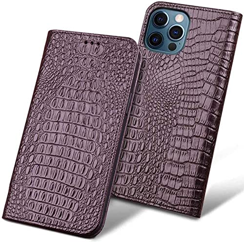 Étui à rabat en cuir motif crocodile pour iPhone 13 Pro Max marron chic
