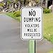No Dumping Sign, Violators Will Be Prosecuted Sign, Large 12x18 3M Reflective (EGP) Rust Free .63 Aluminum, Weather/Fade Resistant, Easy Mounting, Indoor/Outdoor Use, Made in USA by SIGO SIGNS