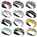 Produktbild GOWE Haarreifen für Damen Mädchen - Vintage Drucken Breit Satin Bow Knoten Streifen Punkte Lässige Haarband Stirnband Accessoires 12 Stück