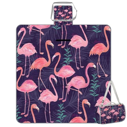 Shimoshe Flamingo Picnic Blankets 57”x 59”, Tropical Flamingo Waterproof Sandproof Picnic Mat Lightweight Foldable Beach Blanket for Camping Park Grass Beach Outdoor Blanket