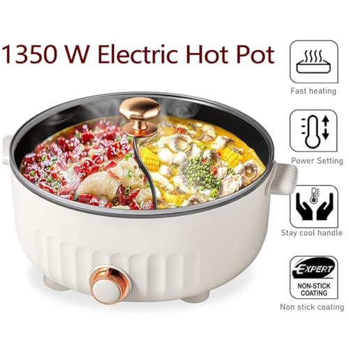 ARTSIM Hot Pot Cooker, 6 Litres, 1350 Watts, 30cm Diameter Electric Hot Pot Hot Pot Food Warmers Ideal for Family Gatherings (with 2 Leaky Nets),white - Image 3
