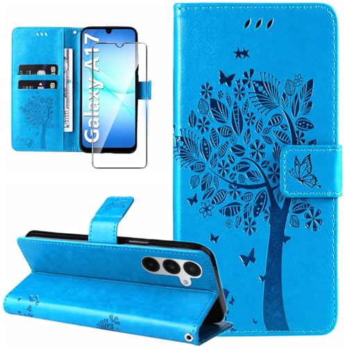Dcjlbo Coque pour Samsung Galaxy A17 4G/5G Etui Coque Portefeuille Cuir avec Verre Trempé Motif Porte Carte à Rabat Clapet Protection Flip Case Housse...