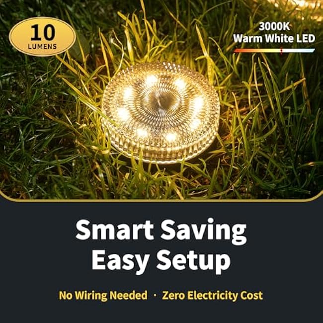 Glass Solar Ground Lights Crystal Style In-Ground Light Decorative Disk Lighting Warm White 2 Pack