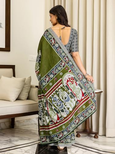 Image of SIRIL Women's Printed Ready to Wear Mul Cotton Saree With Unstitched Blouse Piece