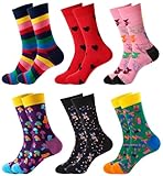ASYBHYY Calcetines Mujer Divertidos Estampados, Calcetines Algodón Fantasia Mujer Media Colores Graciosos de Pareja Unisex - Pack 6 Pares