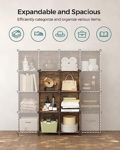Image of SONGMICS 6 Cube Storage Organizer, Modular Bookshelf, Plastic Shelves | DIY Closet Organizers and Storage, with Feet and Rubber Mallet, Rustic Brown, ULPC111A01