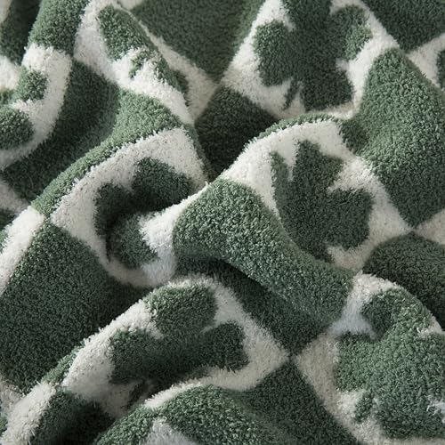 Image of Elegant Comfort St Patrick's Day Throw Blanket, Green Plaid Clover Super Soft Cozy Fluffy Warm Throw Blankets for Couch, Sofa, Chair, Bed, Camping, Picnic, Travel Lightweight Bed Blanket (50 inch x 70 inch)