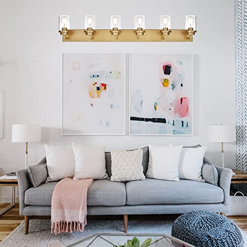 Image of MELUCEE 6-Light Vanity Lights for Bathroom 45.3 Inches Length, Modern Bathroom Light Fixtures Wall Mount with Clear Glass Shade for Vanity Table /Over Sink /Kitchen, E26 Base