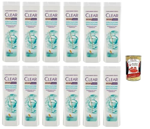 Clear Sport Champú anticaspa, hidratación diaria para cuero cabelludo seco y cabello seco, 12 x 225 ml + Polpa italiana gourmet 400 g