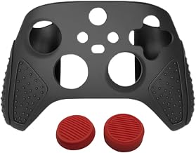 Xbox Series X Xbox Series S Controller Silicone Cover Embossed Lines Anti Slip Protective Case Sleeve for Xbox Series S/X Controller with Anti-Slip 2 Thumb Grips Free- Black