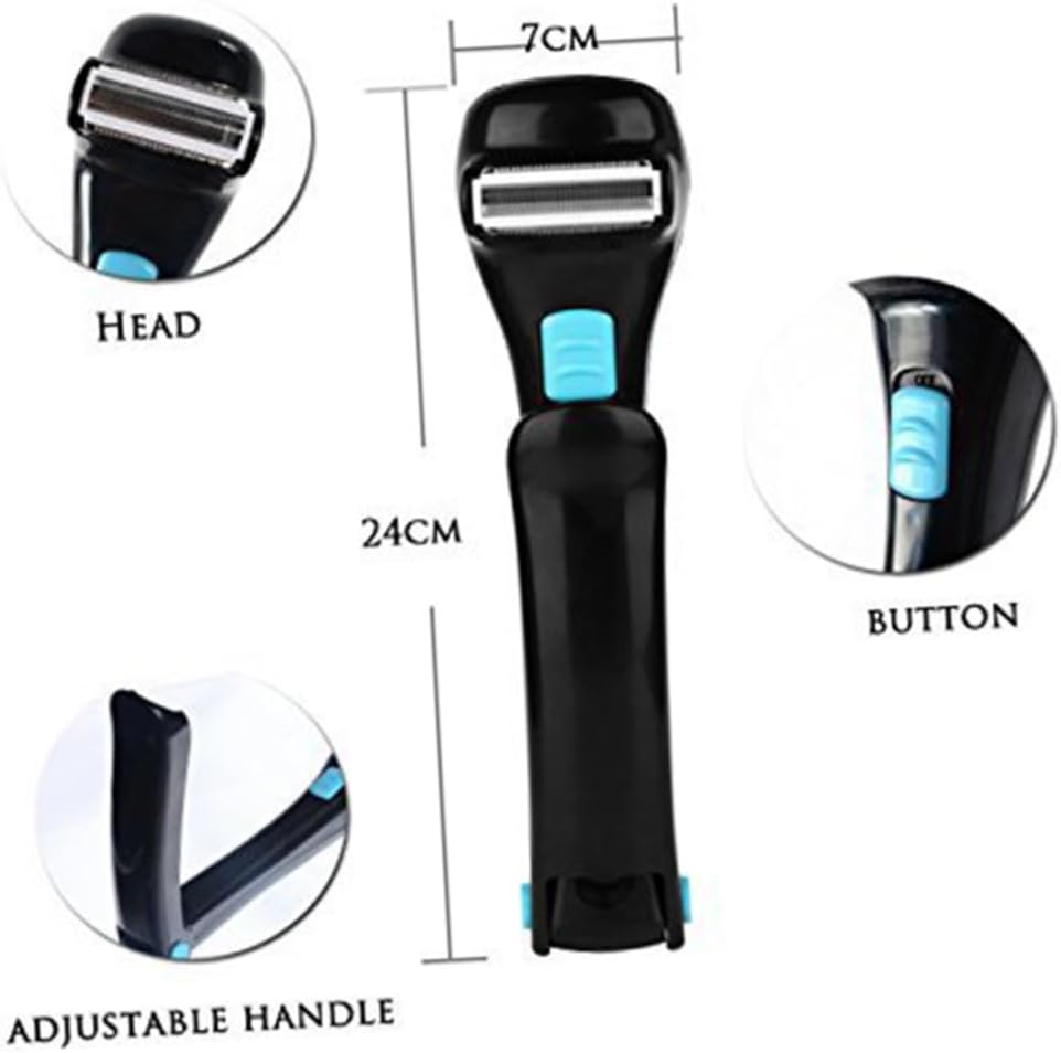 VALICLUD Electric Back Shaver for Men DIY Body Grooming Razor for Hair Removal Battery Operated Hair Remover Sleek Black Finish