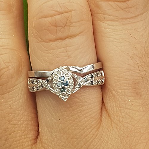 Dazzlingrock Collection 0.33 Carat (ctw) Round Blue & White Diamond Marquise Shape Engagement Ring Set 1/3 CT, Sterling Silver3
