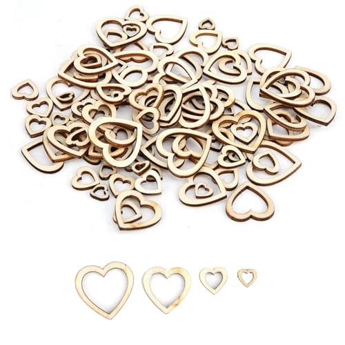 CYSFETENA 200 Pcs Small Wooden Heart Cutouts - Wooden Hearts for Crafts, DIY Ornaments Embellishment Loving Heart Cutout Valentines Charms Home DIY Decoration 10-30mm