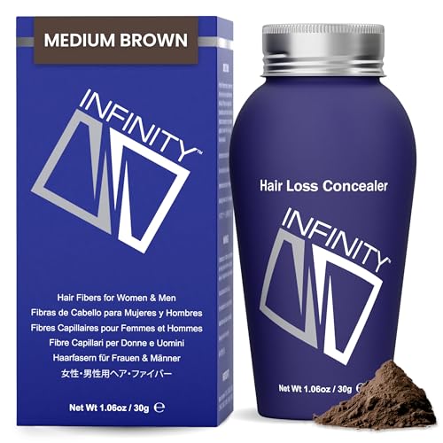 INFINITY Hair Fibers Medium Brown for Thinning Hair for Women & Men - 100% Undetectable Hair Building Fiber Powder - Conceal Hair Loss in 15 Seconds, 30g