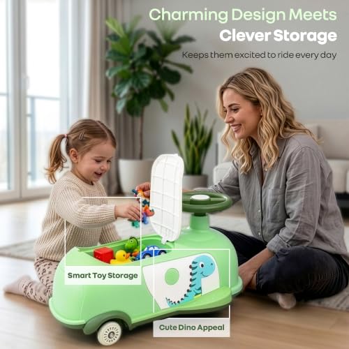 Image of R for Rabbit Iya Iya Poppy Swing Car for Kids, 3 in 1 Baby Push Ride-On & Pull Along Car | ABEC7 Bearing Smooth Wheels with Storage Seat | Ideal for 2+ Years Boys & Girls, Upto 50 Kgs (Green White)