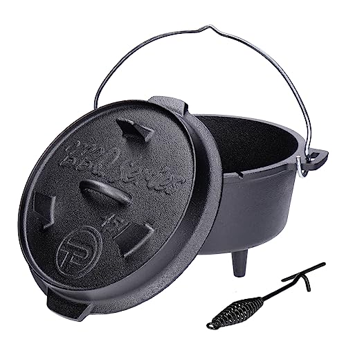 Premium Dutch Oven aus Gusseisen GDO45P (ca. 4,5 Liter) | Füße an Topf und Deckel | Thermometerdurchführung | inkl. Deckelheber | Verschiedene Größen | bereits eingebrannt (preseasoned)