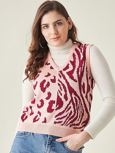 Image of Modeve Printed V Neck Sleeveless Sweater for Women||Winterwear||