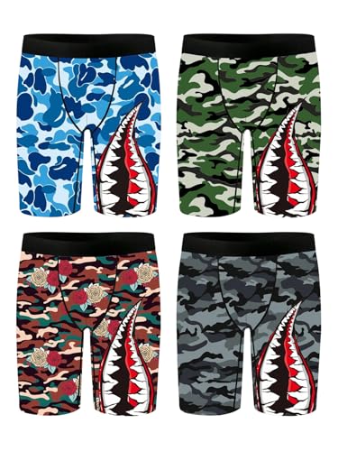 WDIRARA Men's 4 Pack Camo Funny Boxer Briefs Breathable Underwear Trunks