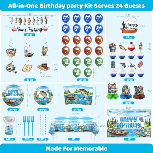 Image of Julyshy Fishing Birthday Party Decorations, Ofishally One Serve 24 Guests | All-in-One Sets, Clear & Bright Design, Safety Material, Perfect for Fishing Fans, Easy Party Setup for Busy Families