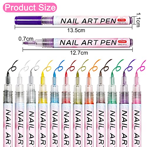 Foto von Owelth 12 Farben 3D Nagellack Stift Set, Nagelkunststift DIY Linie Nagelkunst Graffiti, Nagelspitze Nail Art Beauty Schmücken Maniküre Werkzeuge, Nagellackstifte Nageldesign für Halloween, Weihnachten