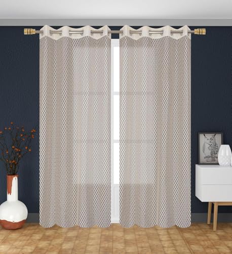 Image of HOME UTSAV Premium Sheer Net Curtain for Long Door 10 Feet | Transparent Net Fabric with Geometric Design | Pack of 1, Cream