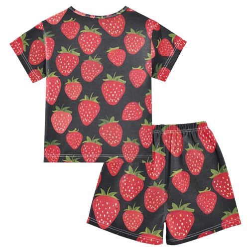ALAZA Strawberry Fruit Black Pajamas Short Sleeve 2 Piece Sleepwear Top and Bottom Pajama Set Unisex2