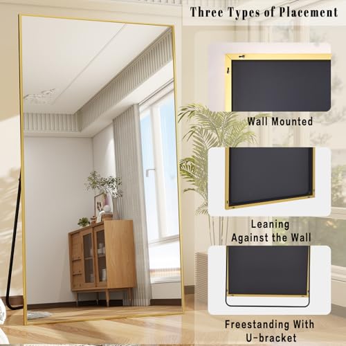 Image of BEAUTYPEAK 76 inchx34 inch Rectangle Full Body Floor Mirrors, Full Length Mirror Hanging or Leaning, Aluminum Alloy Frame Wall Mirror for Bedroom, Dressing Room, Gold