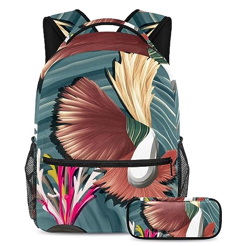 Sac à dos poisson corail avec trousse pour enfants et adolescents de taille 40cm