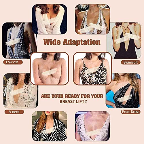 Boob Tape And 2 Pcs Petal Backless Nipple Cover Set, Breathable Breast Lift Tape Boobytape For Breast Lift Athletic Tape With Silicone Breast Petals Reusable Adhesive Bra For A-E Cup Large Breast #TOP6